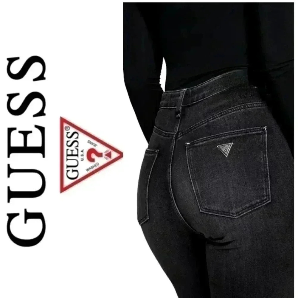 Guess Jeans Grey Black Acid Wash Gem Split Ankle Raw Distressed Hem Skinny Jeans